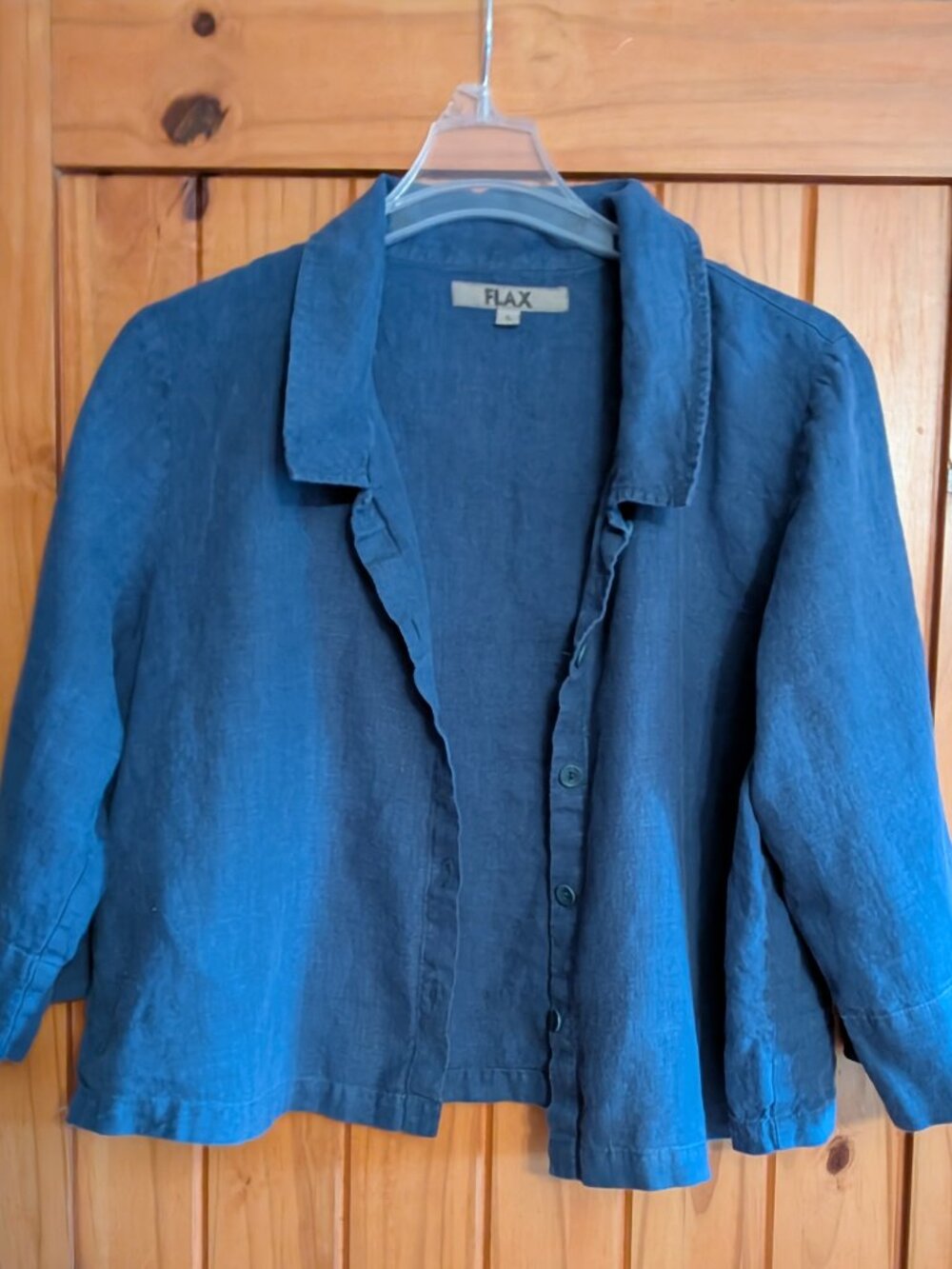FLAX Blue Linen Cropped Jacket- Size L